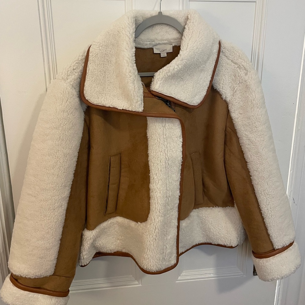 LOFT Tan and Cream Faux Shearling Jacket